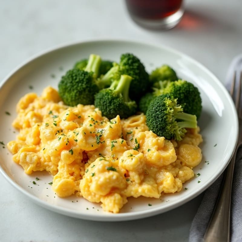 Scrambled Eggs with Chicken Breast and Sautéed Broccoli