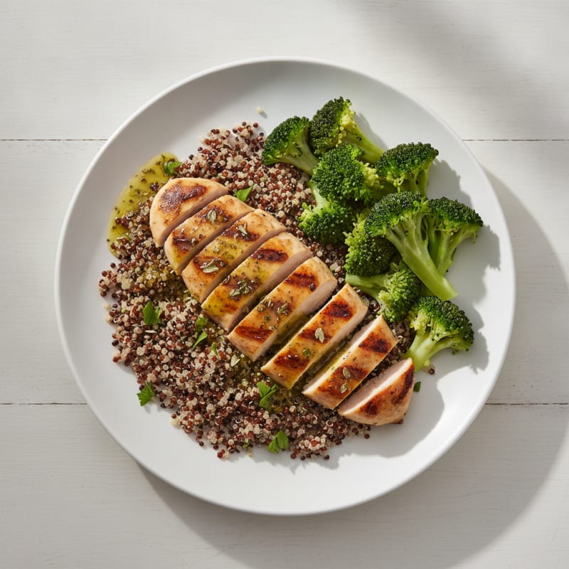 Grilled Chicken Breast with Quinoa and Steamed Broccoli