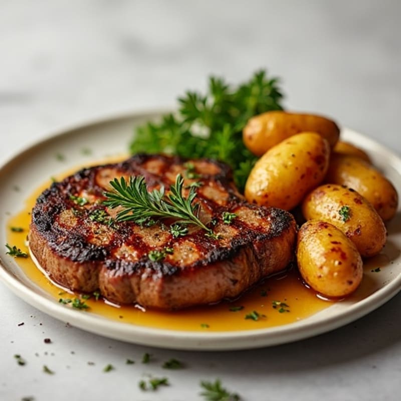 Herb-Garlic Butter Seared Steak with Roasted Baby Potatoes