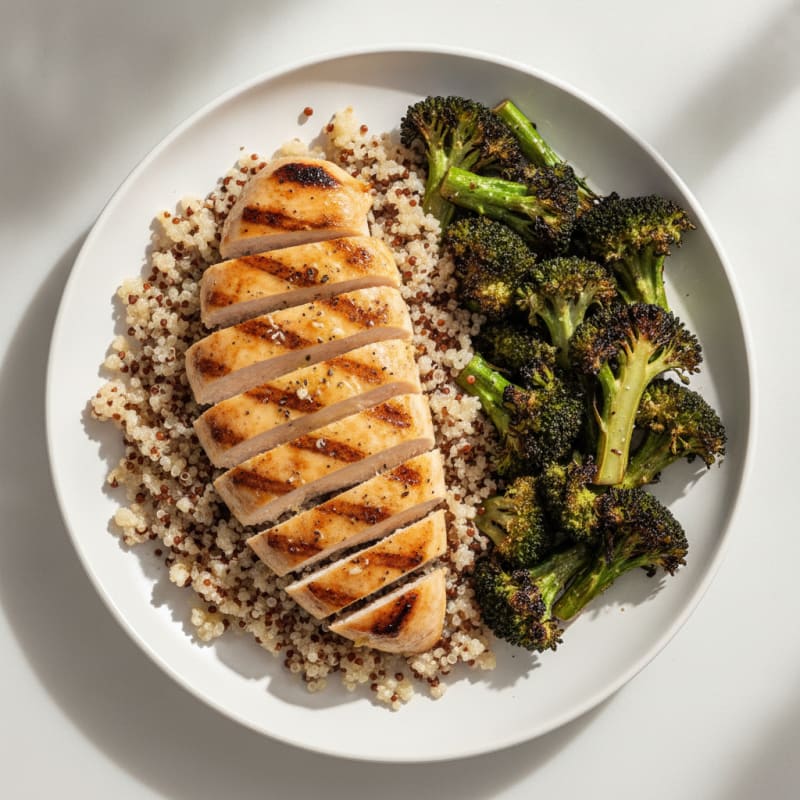 Grilled Chicken Breast with Quinoa and Roasted Broccoli