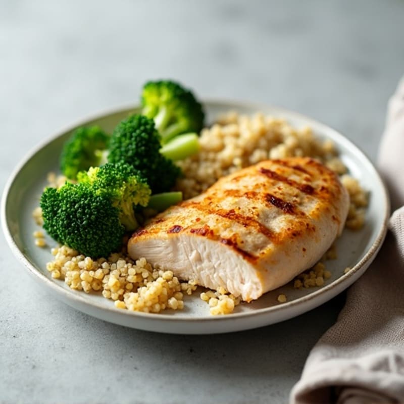 Grilled Chicken Breast with Quinoa and Steamed Broccoli