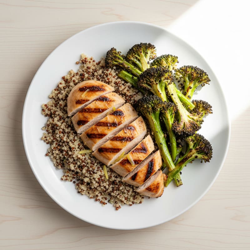 Grilled Chicken Breast with Quinoa and Roasted Broccoli