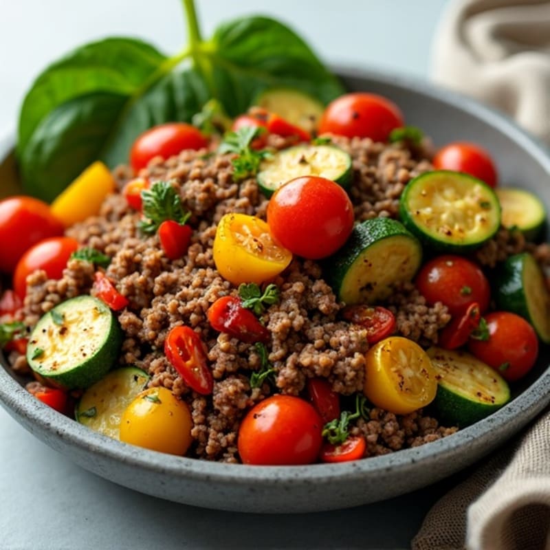 Lean Ground Beef and Roasted Vegetable Skillet
