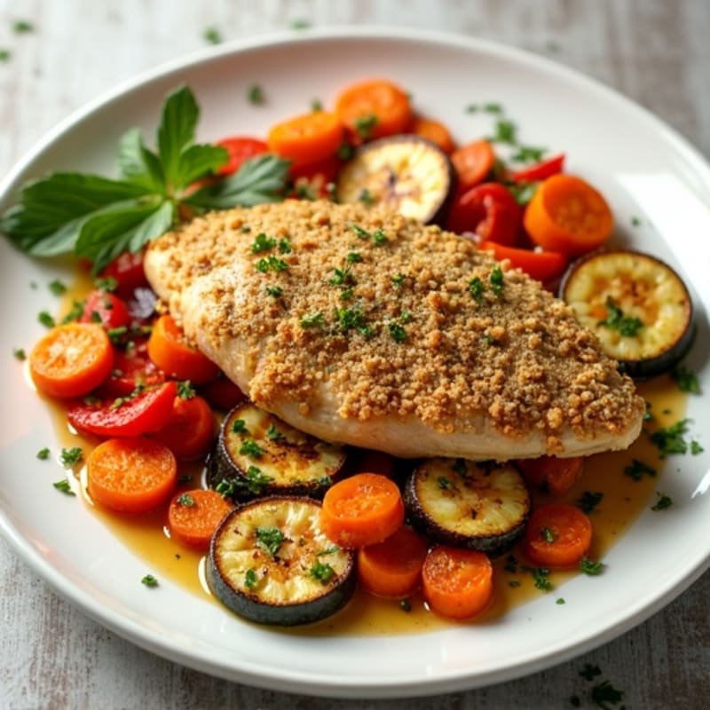 Herb-Crusted Pan Seared Chicken with Roasted Vegetables