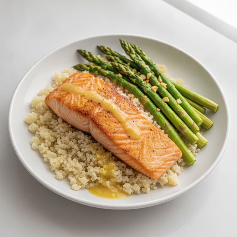 Seared Salmon Fillet with Quinoa and Lemon-Garlic Asparagus