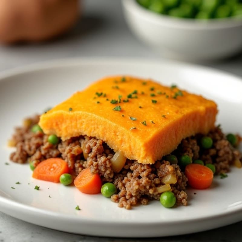 Lean Ground Beef Shepherd's Pie with Creamy Sweet Potato Topping