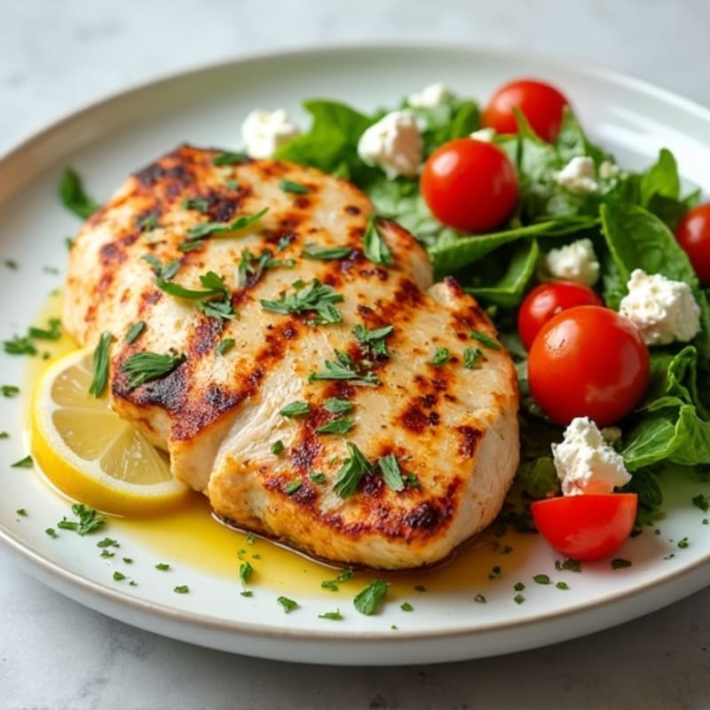 Tender Grilled Lemon-Herb Chicken with Crispy Vegetable and Feta Salad
