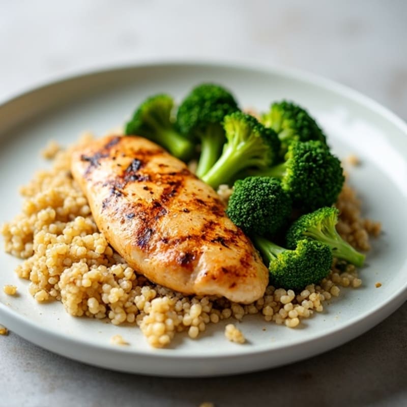 Grilled Chicken Breast with Roasted Broccoli and Quinoa