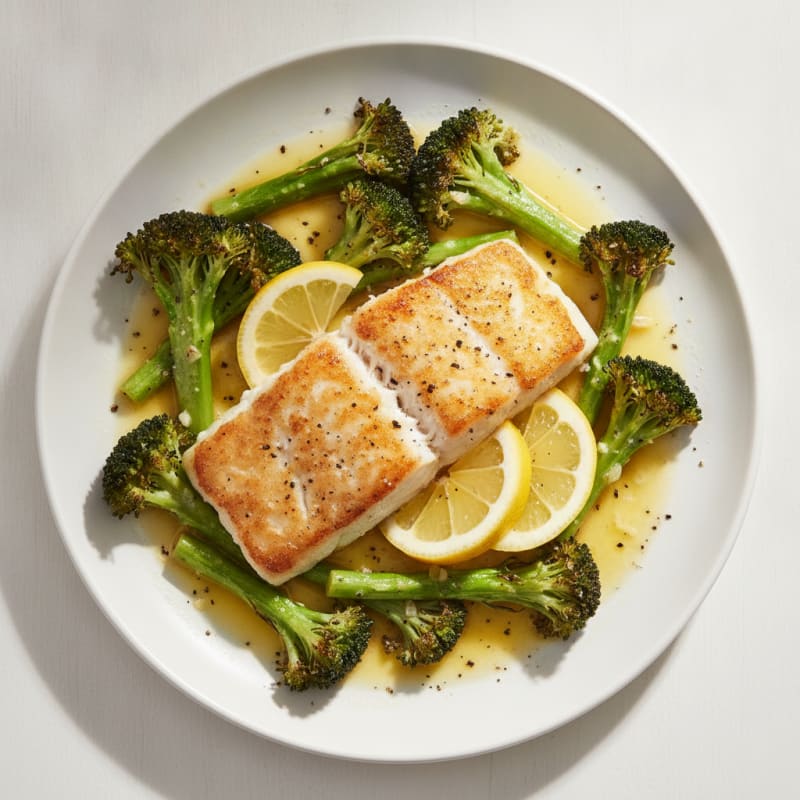 Seared Cod with Roasted Broccoli and Lemon