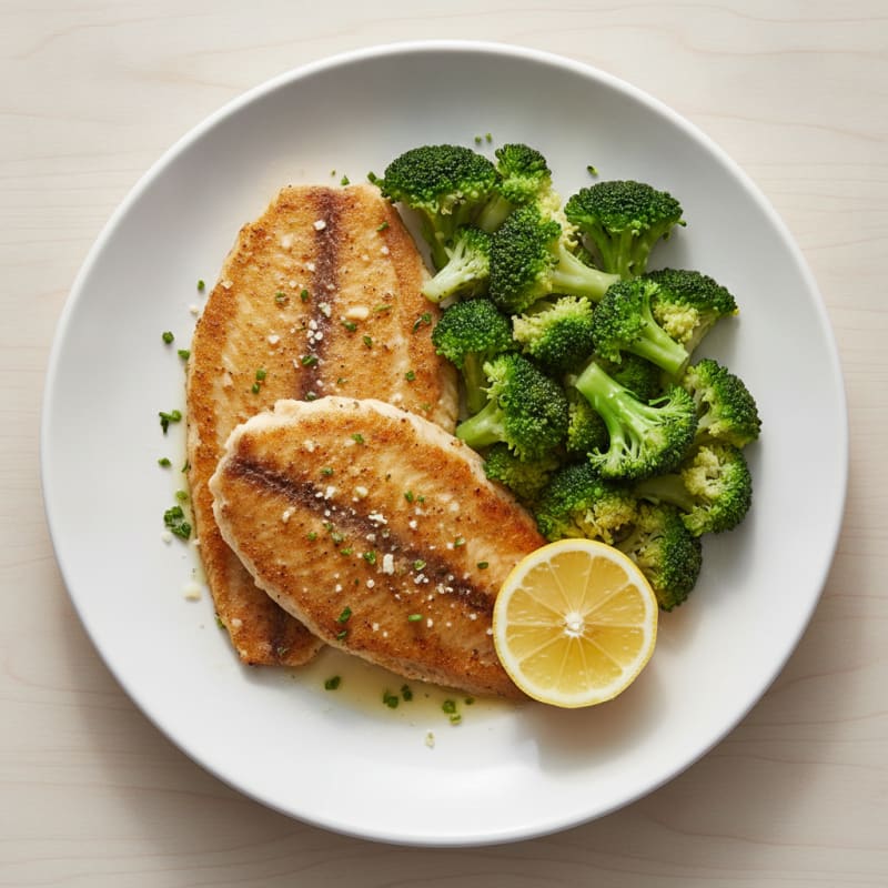 Seared Tilapia with Steamed Broccoli and Lemon