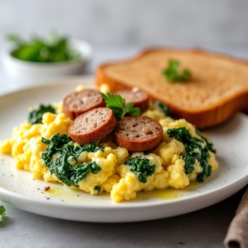 Egg White Spinach Scramble with Turkey Sausage