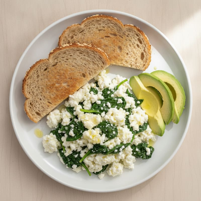 Egg White and Cottage Cheese Scramble with Sautéed Spinach