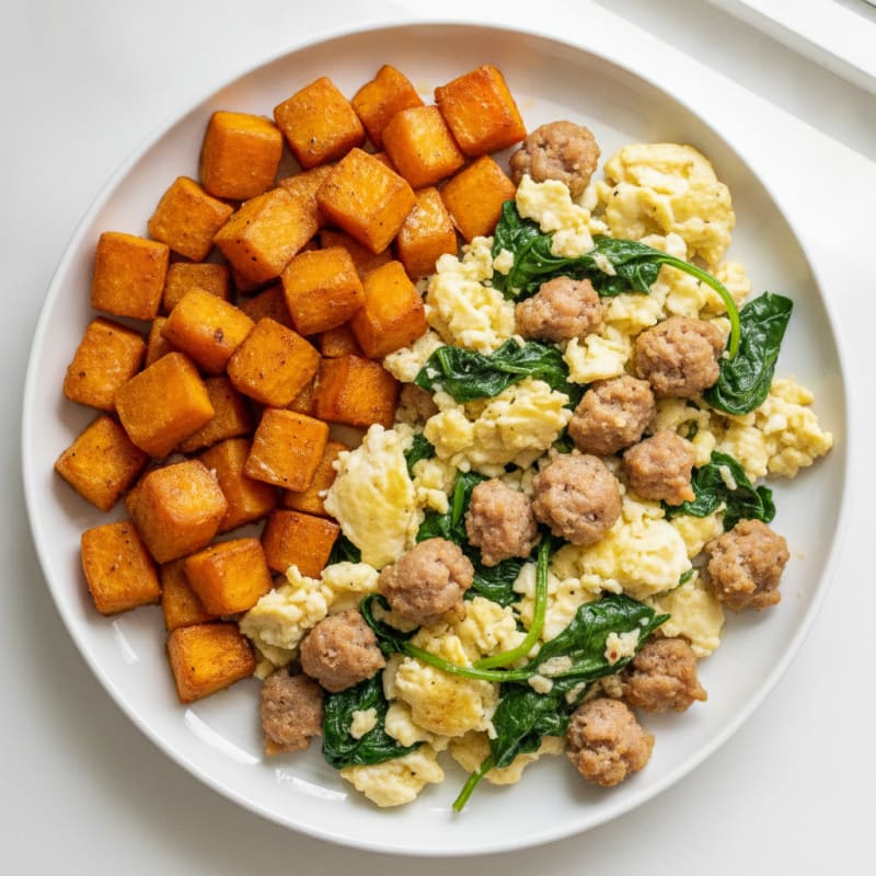 Scrambled Egg Whites with Turkey Sausage and Spinach