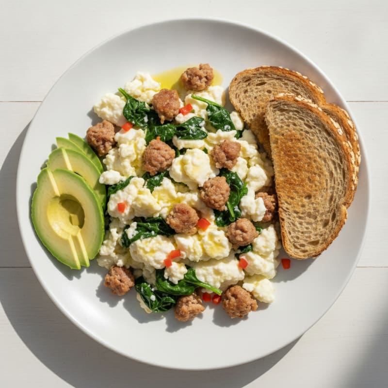 Egg White Scramble with Turkey Sausage and Spinach