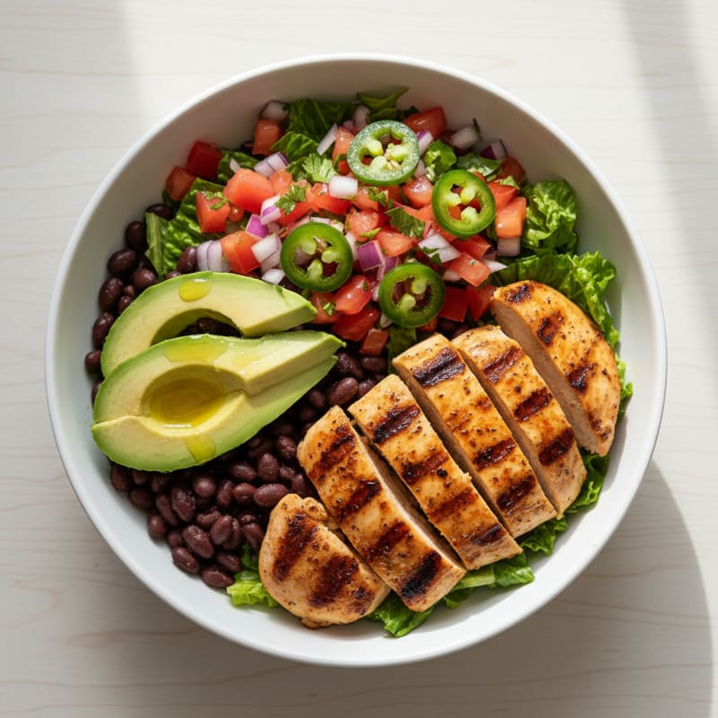 Grilled Chicken Taco Bowl with Black Beans and Fresh Salsa