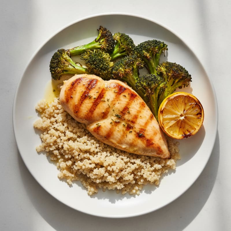Grilled Chicken Breast with Roasted Broccoli and Quinoa