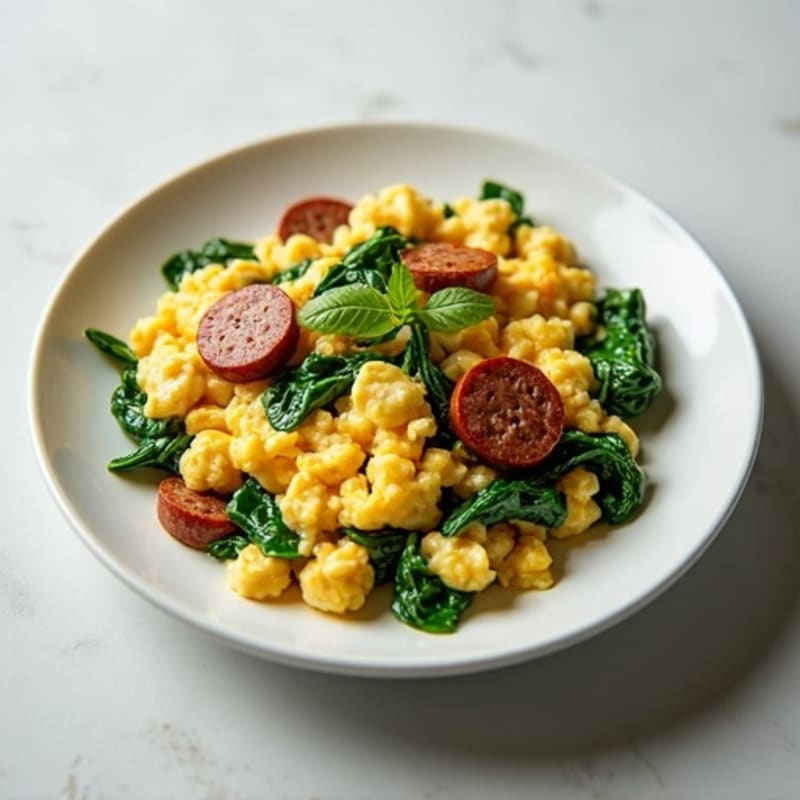 Egg White Scramble with Sautéed Spinach and Turkey Sausage