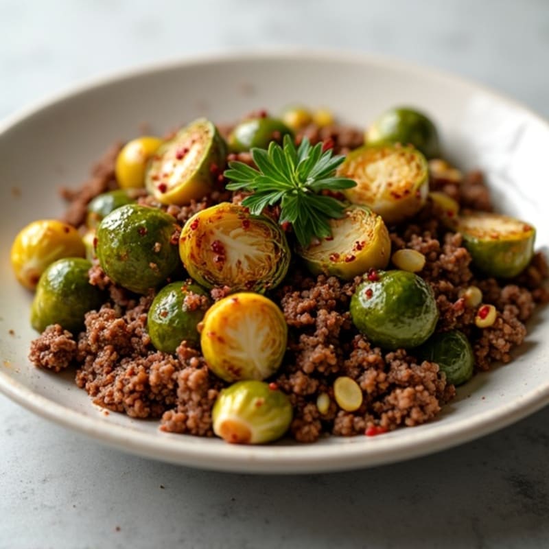 Savory Ground Beef and Crispy Brussels Sprouts Skillet
