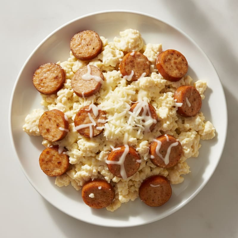 Egg White and Chicken Sausage Scramble with Shredded Cheese