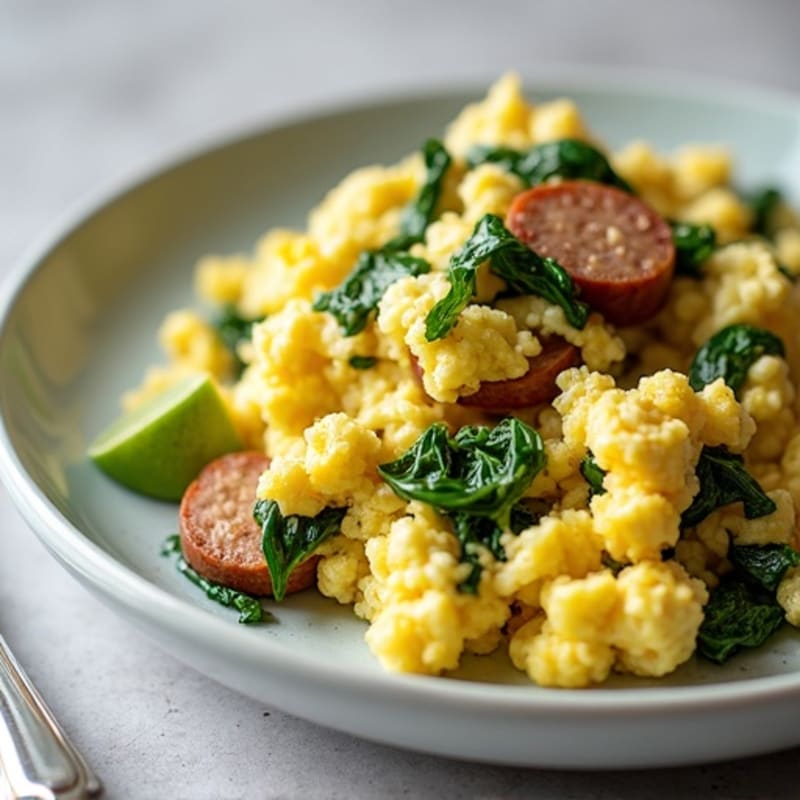 Egg White and Spinach Scramble with Turkey Sausage