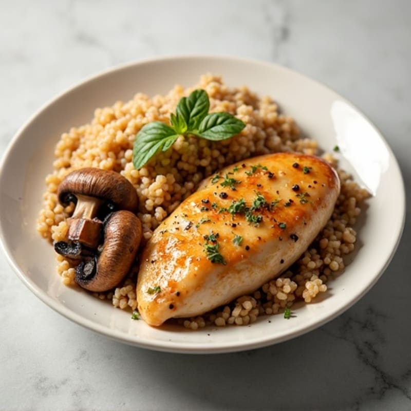 Roasted Garlic Butter Chicken and Mushrooms with Brown Rice