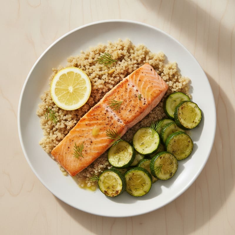 Seared Salmon Fillet with Quinoa and Roasted Zucchini