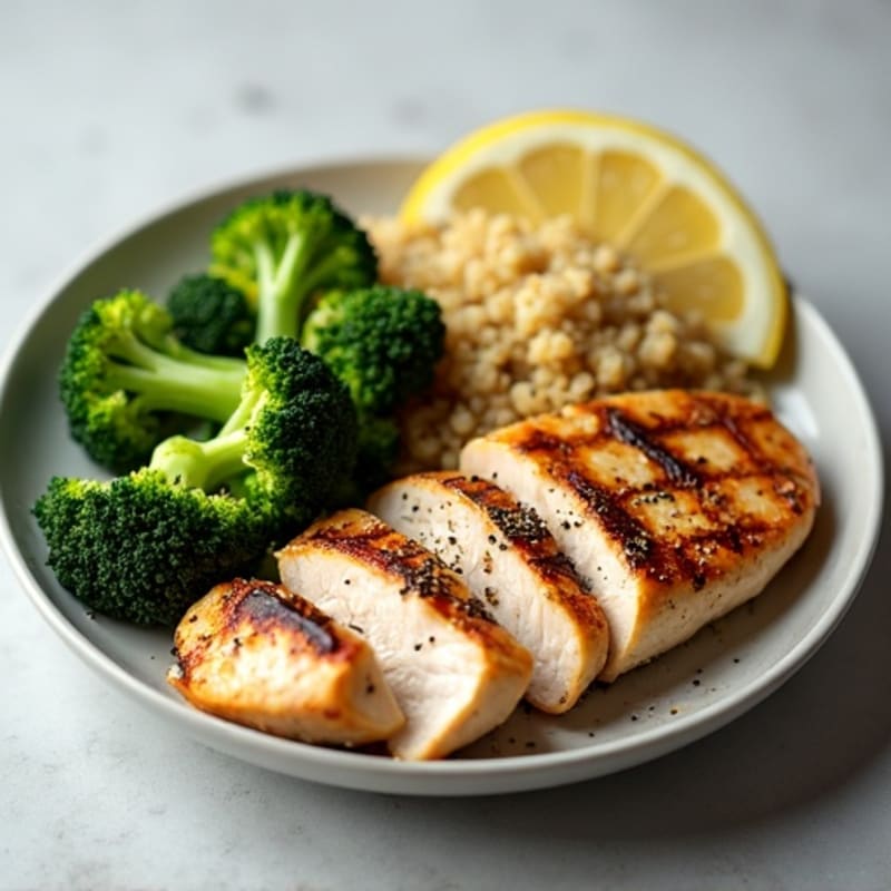 Grilled Chicken Breast with Roasted Broccoli and Quinoa