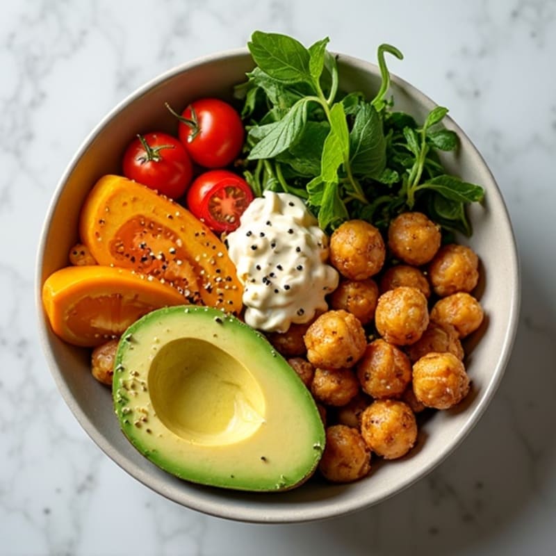 Crispy Roasted Chickpea Bowl with Fresh Greens and Creamy Tahini Dressing