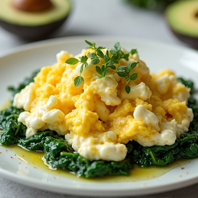 Scrambled Egg Whites with Cottage Cheese and Sautéed Spinach
