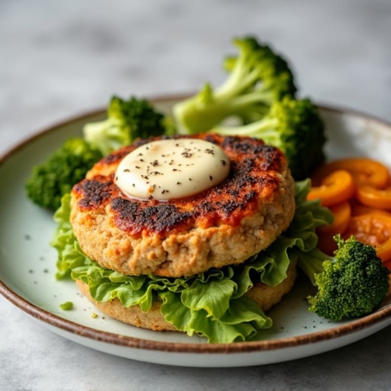 Buffalo Blue Cheese Turkey Burgers with Crispy Roasted Broccoli