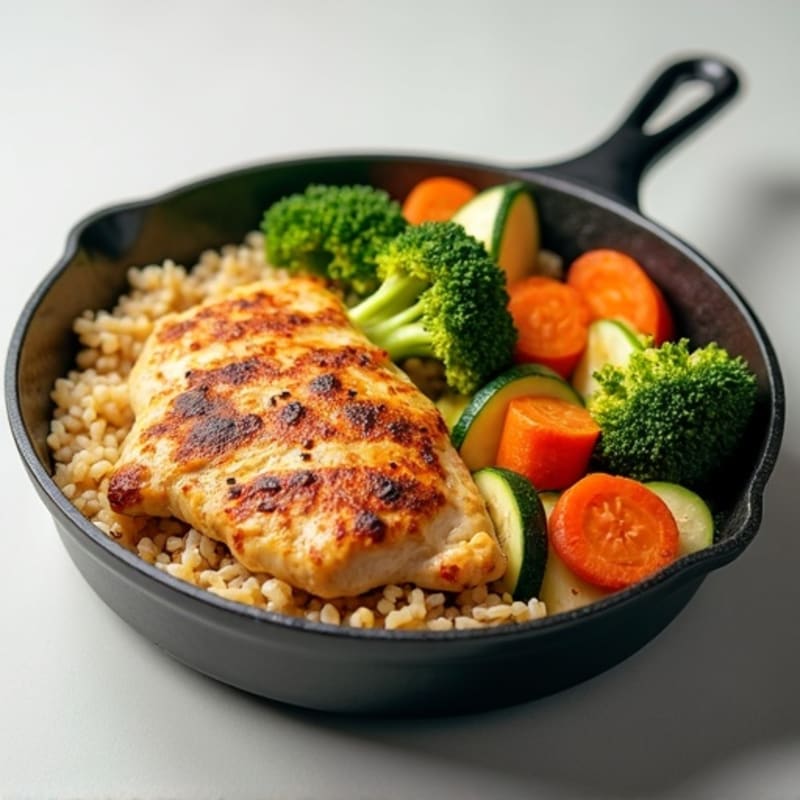Chicken and Brown Rice Skillet with Crispy Vegetables