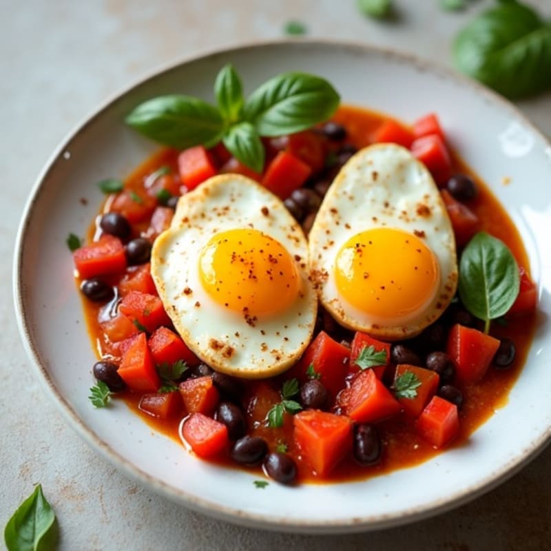 Spiced Tomato Poached Eggs with Bell Peppers