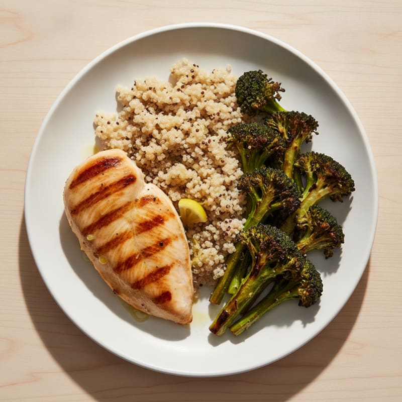 Grilled Chicken Breast with Roasted Broccoli and Quinoa