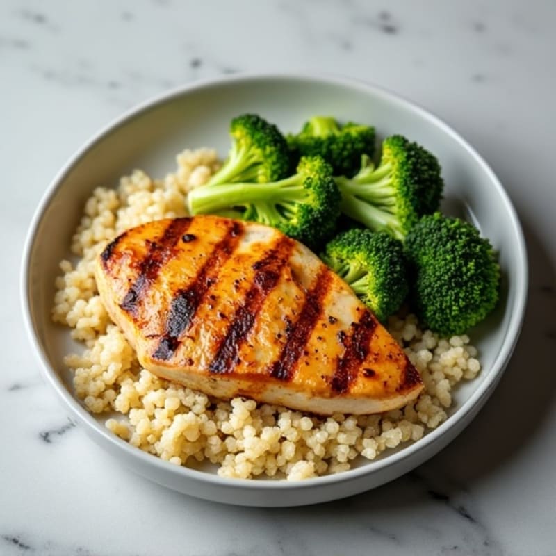 Grilled Chicken Breast with Quinoa and Steamed Broccoli