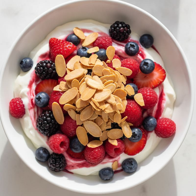 Greek Yogurt Protein Parfait with Mixed Berries and Almonds