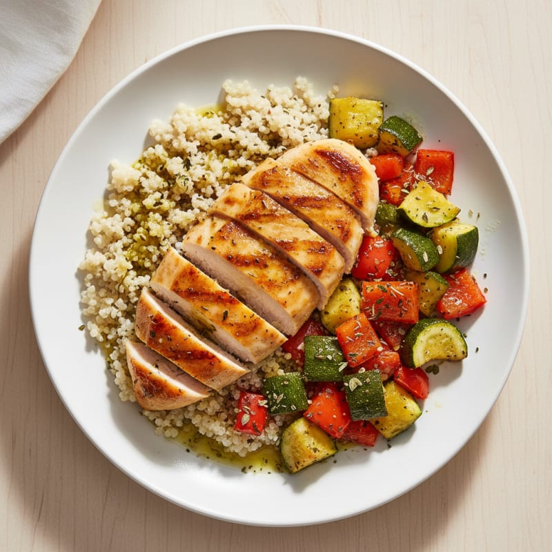 Grilled Chicken and Quinoa Bowl with Roasted Vegetables