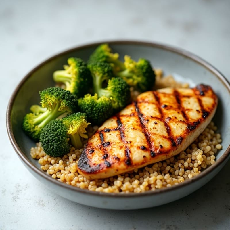 Grilled Chicken Breast with Quinoa and Roasted Broccoli