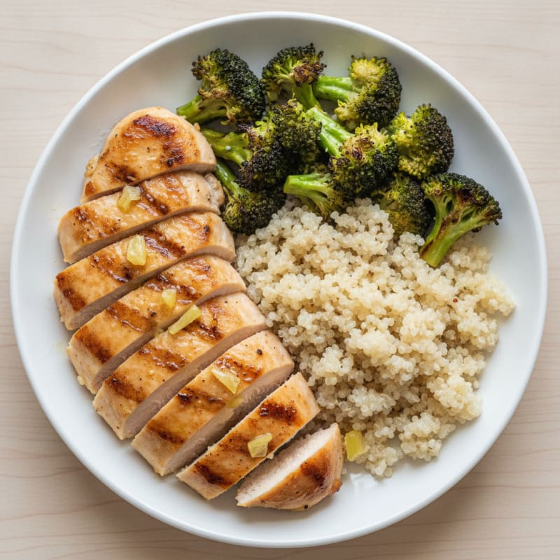 Grilled Chicken Breast with Roasted Broccoli and Quinoa