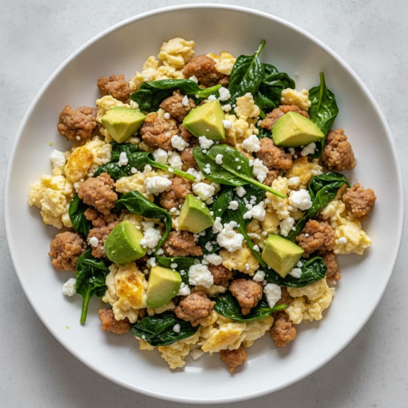 Egg White Scramble with Turkey Sausage and Spinach