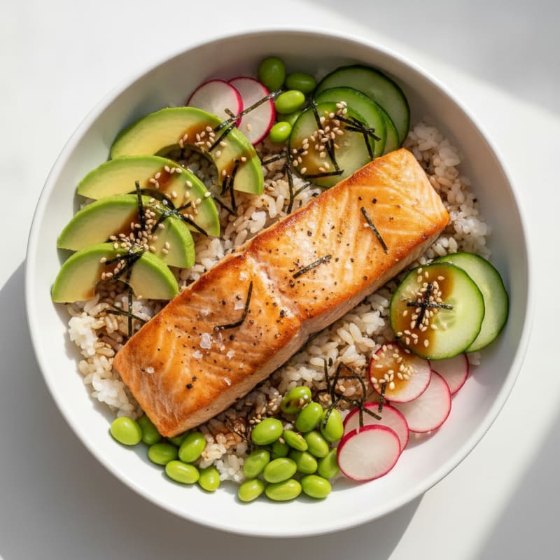 Salmon Avocado Sushi Rice Bowl