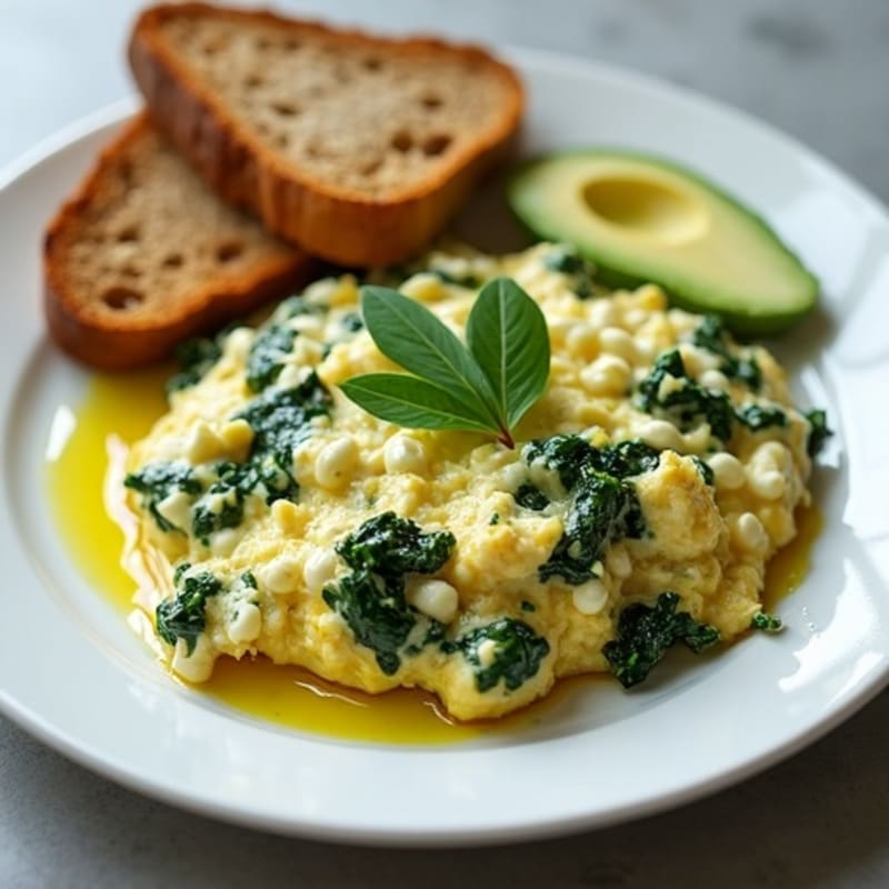 Egg White Spinach Scramble with Cottage Cheese and Sliced Avocado