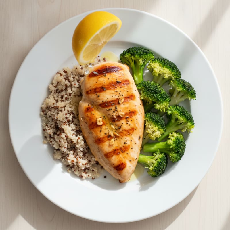 Grilled Chicken Breast with Quinoa and Steamed Broccoli