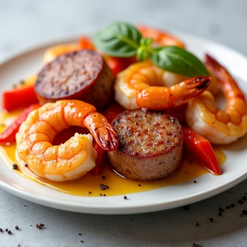 Spicy Pan-Seared Shrimp and Smoked Sausage with Roasted Bell Peppers