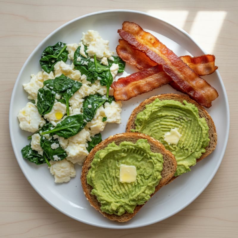 Crispy Turkey Bacon and Egg White Scramble with Spinach
