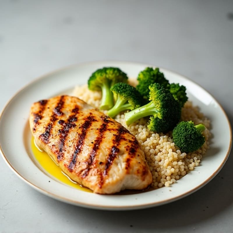 Grilled Chicken Breast with Roasted Broccoli and Quinoa