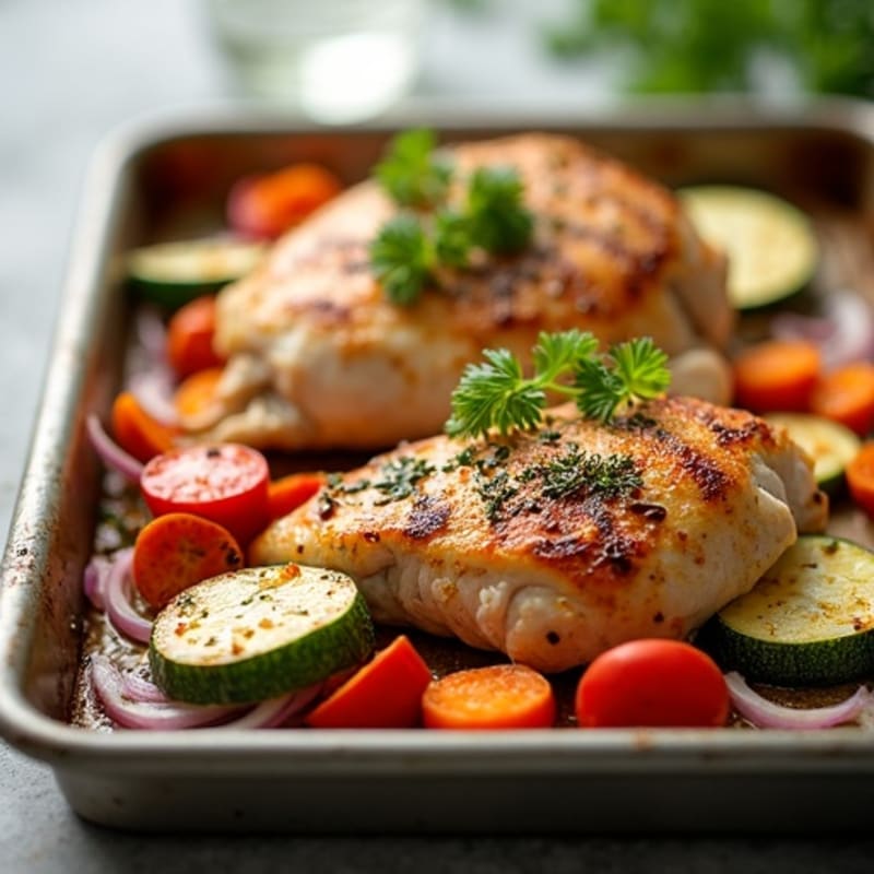 Sheet Pan Herb-Roasted Chicken with Rainbow Vegetables