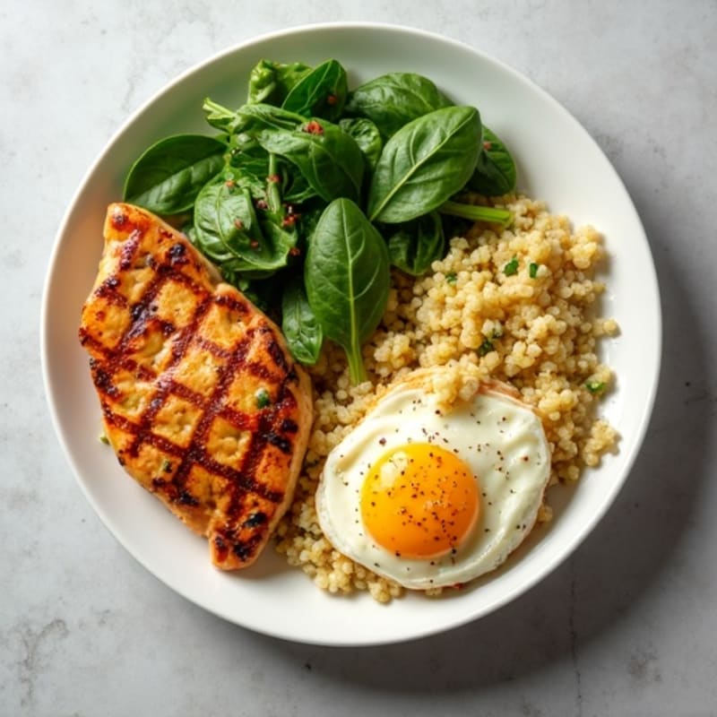 Chicken Egg White Scramble with Spinach and Quinoa