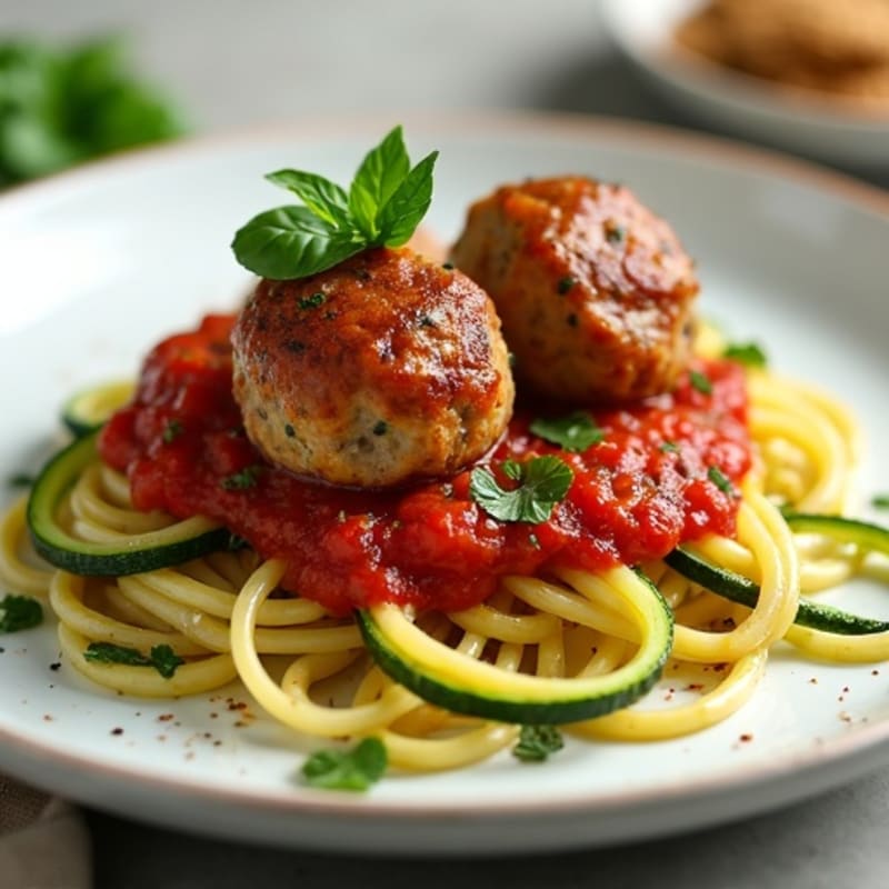 Lean Turkey Meatballs with Fresh Marinara and Zucchini Noodles