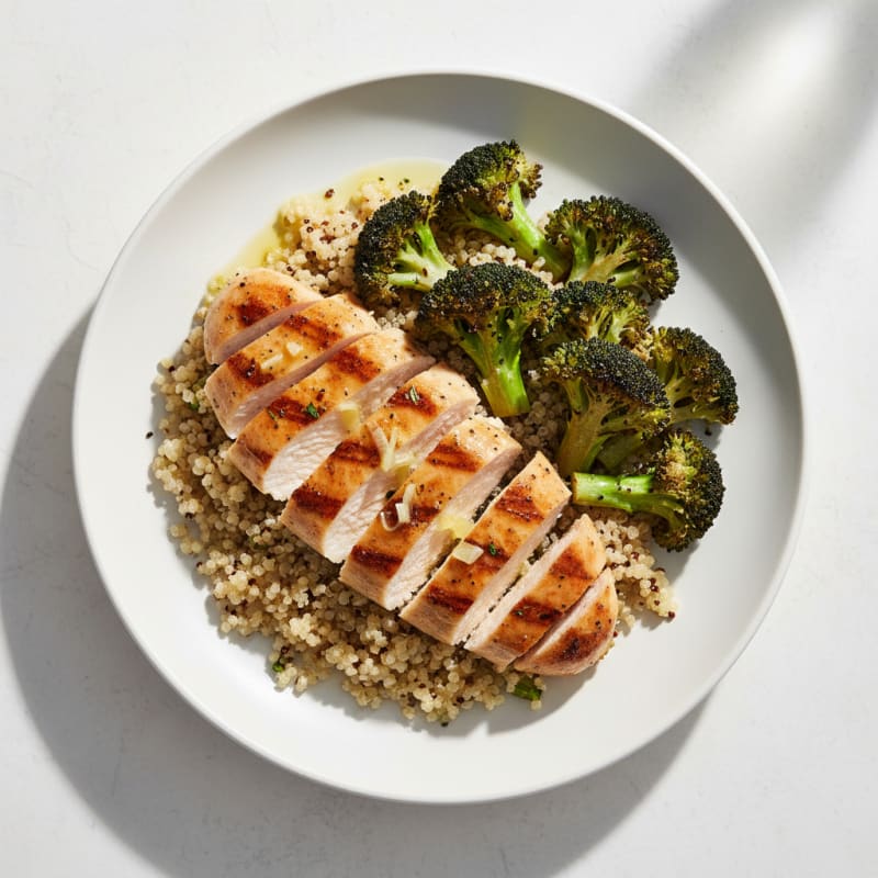 Grilled Chicken Breast with Quinoa and Roasted Broccoli