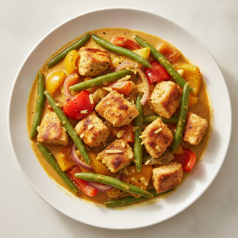 Curry Chicken with Roasted Peppers and Green Beans
